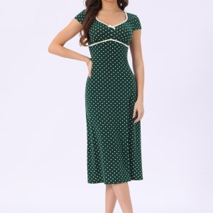 V Neck Cap Sleeve Polka Dots Vintage Midi Dress Dark Green/XL - Allegra K catalog