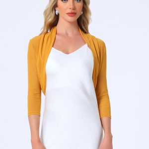 Semi Sheer Mesh 3/4 Sleeve Stretchy Cropped Bolero Shrug Ginger/M - Allegra K catalog