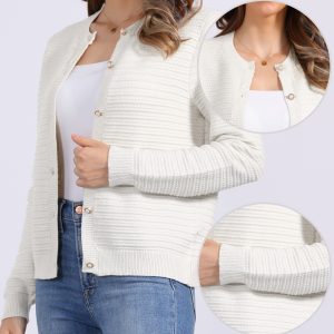 Crew Neck Button Down Long Sleeves Knitted Cardigan Apricot/XL - Allegra K catalog