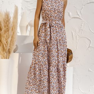 Floral Halter Sleeveless Tiered Maxi Dress White/M - Allegra K catalog