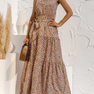 Floral Halter Sleeveless Tiered Maxi Dress Blue/M - Allegra K catalog