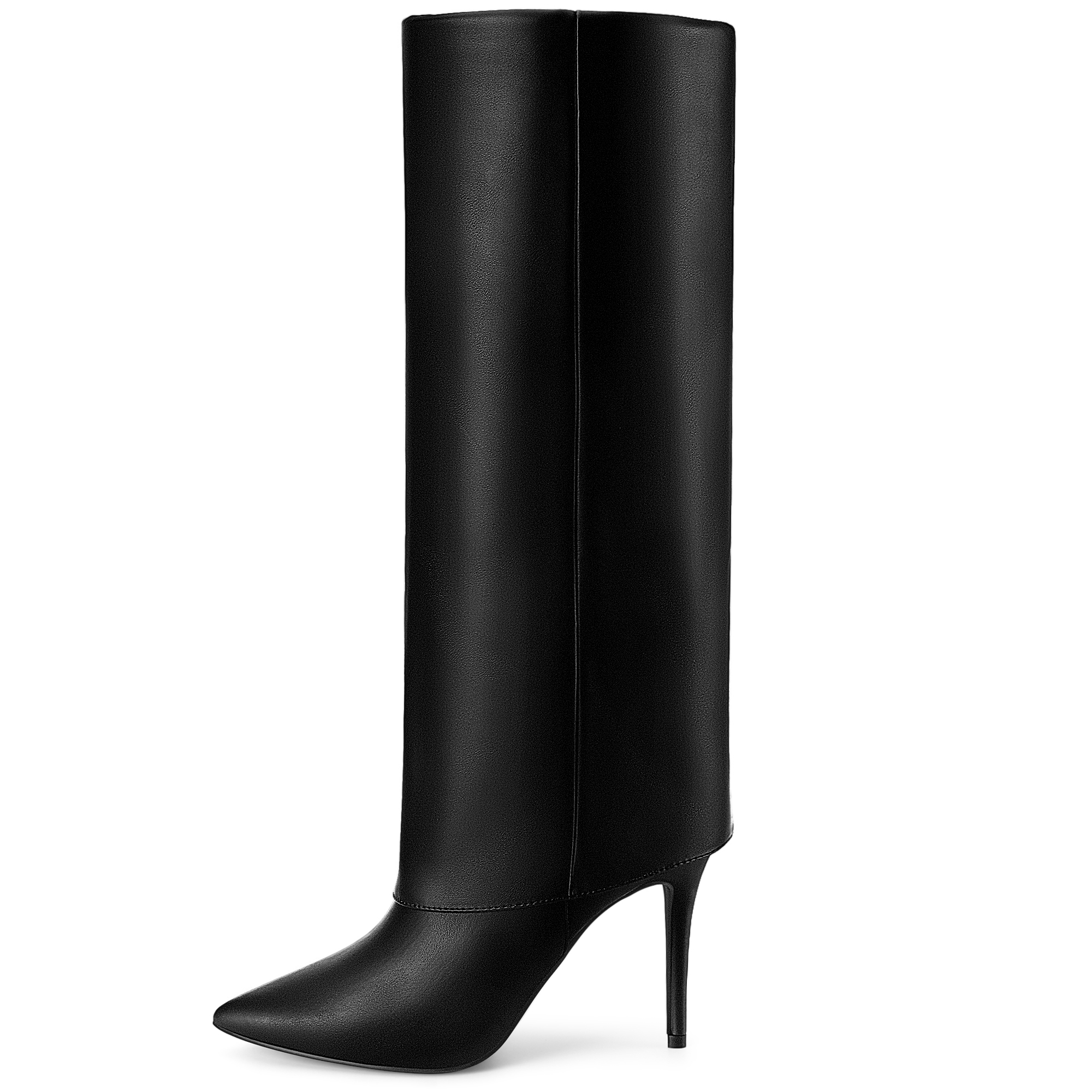 Pointed Toe Zipper Stiletto Heel Shark Fold Over Knee High Boots Black/6 - Allegra K catalog