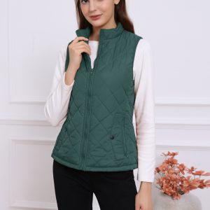 Stand Collar Lightweight Gilet Quilted Zipper Vest Forest Green/2XL - Allegra K catalog