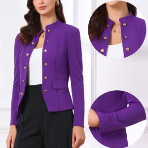 Open Front Blazers Casual Long Sleeve Buttons Office Suit Jacket Dark Purple/XL - Allegra K catalog