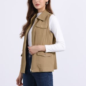Zip Up Pockets Sleeveless Cargo Jacket Utility Vest Dark Khaki/XL - Allegra K catalog
