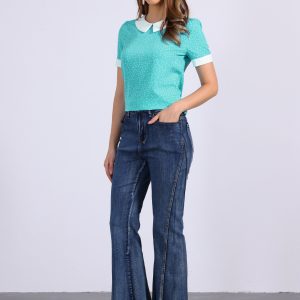 Peter Pan Collar Vintage Polka Dots Short Sleeves Blouse Lake Blue/M - Allegra K catalog