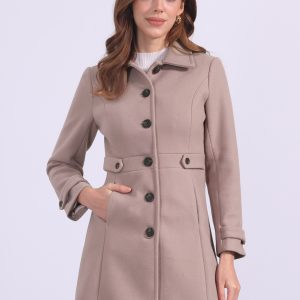 Classic Outwear Overcoat with Pockets Single Breasted Winter Coat Dusty Pink/XS - Allegra K catalog