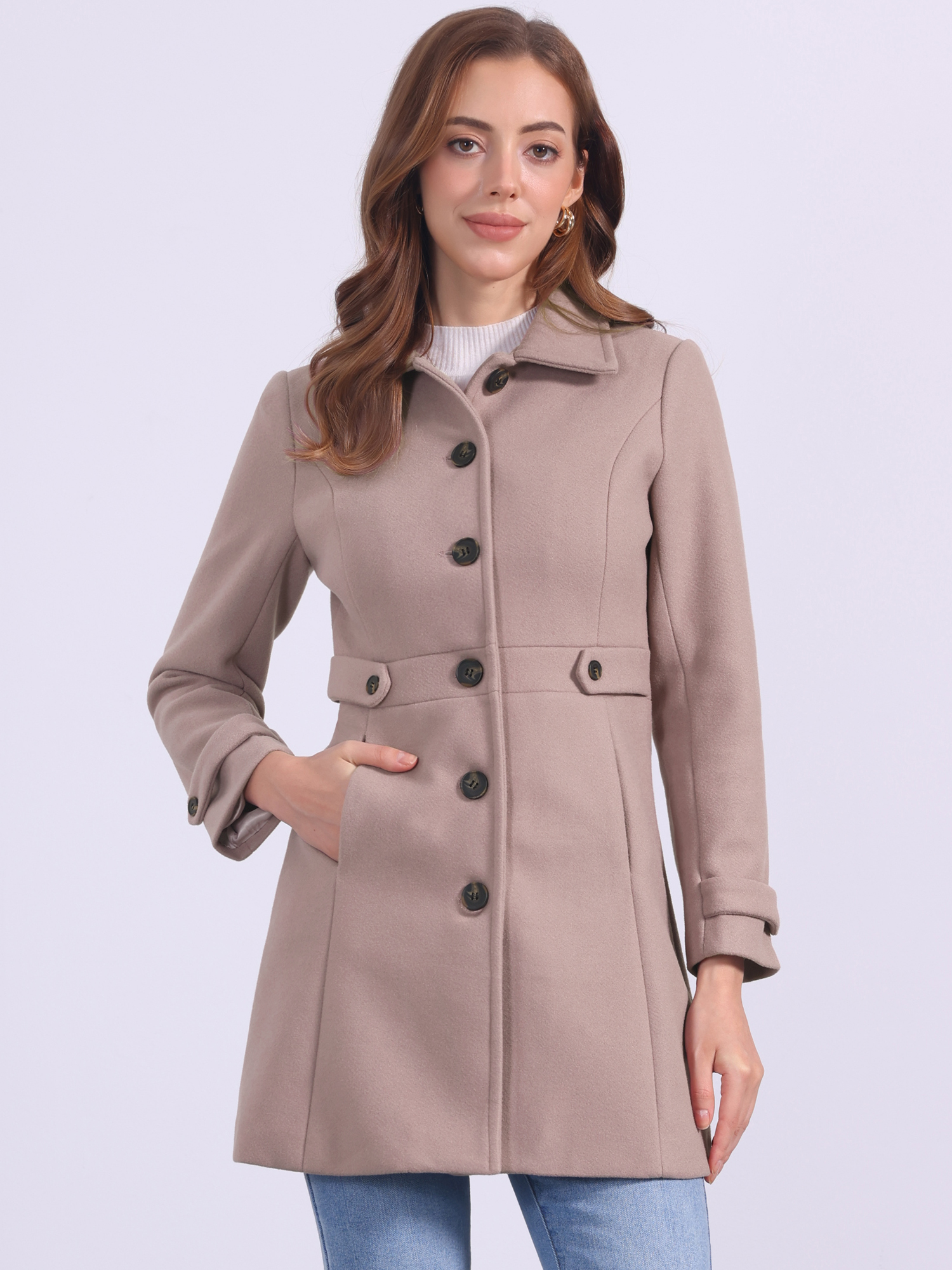 Classic Outwear Overcoat with Pockets Single Breasted Winter Coat Dusty Pink/M - Allegra K catalog