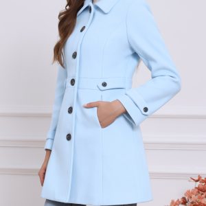Winter Classic Outwear Overcoat with Pockets Single Breasted Coat Sky Blue/S - Allegra K catalog