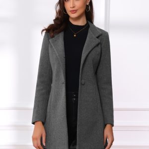 Mid-thigh Stand Collar Single Breasted Long Coat Light Grey/XL - Allegra K catalog