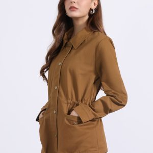 Drawstring Waist Flap Pocket Lightweight Utility Safari Jacket Caramel/XS - Allegra K catalog