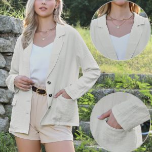 Linen Lapel Collar Long Sleeve Lightweight Business Casual Blazer Apricot/XL - Allegra K catalog