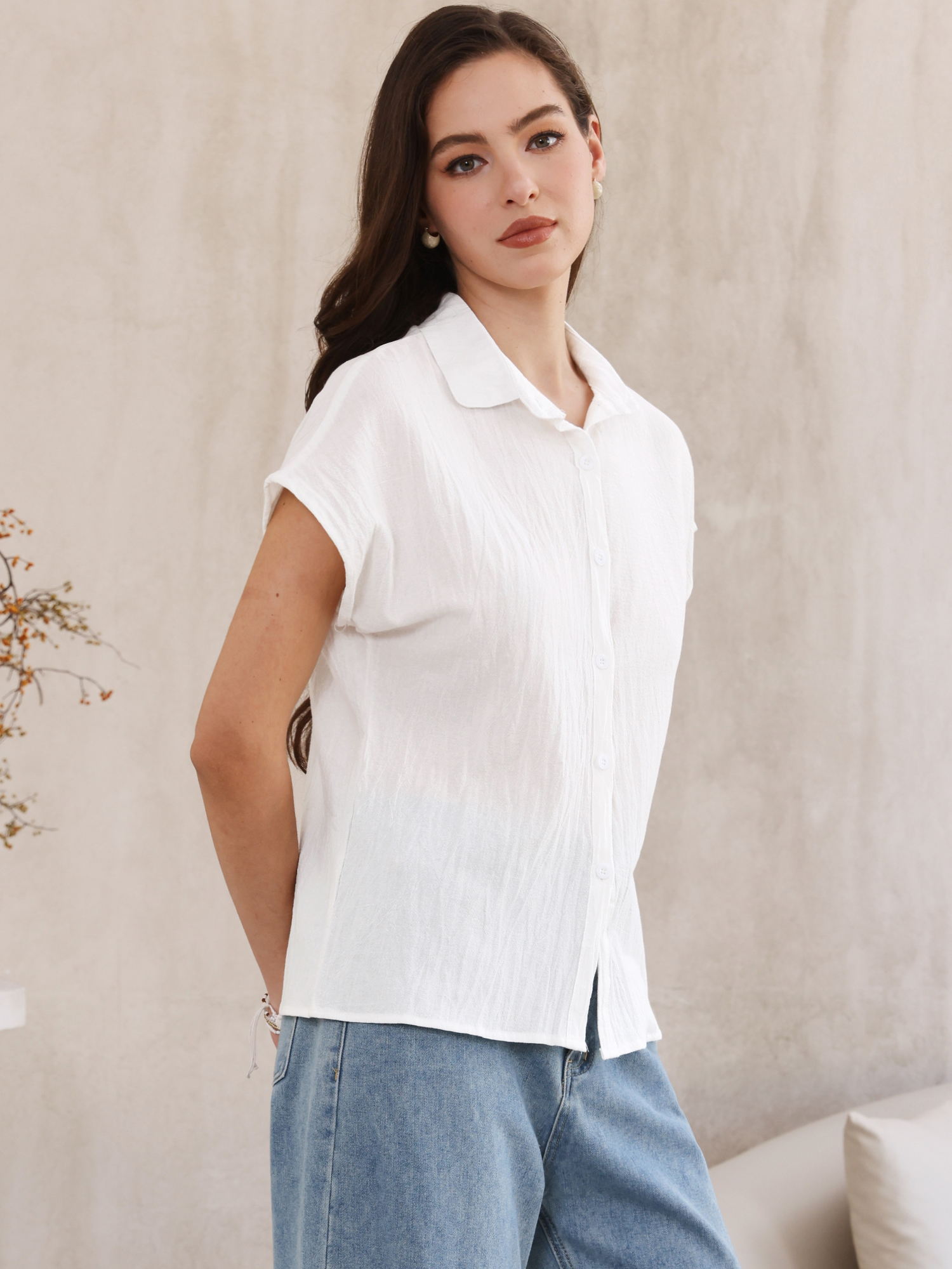 Cotton Linen Button Down Short Sleeve Shirt White/XL - Allegra K catalog