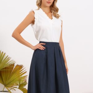 Pleated High Waisted Vintage A-Line Business Casual Midi Skirts Navy Blue/XS - Allegra K catalog