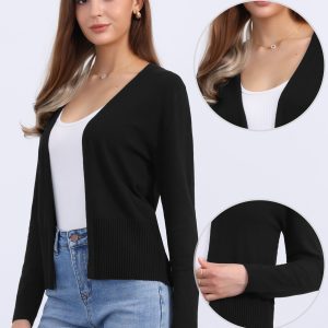 Casual Open Front Long Sleeve Knitted Cardigan Black/XL - Allegra K catalog