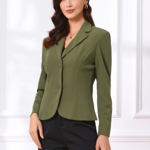 Stretch Notched Lapel Collar Work Office Jacket Blazer Army Green-1/L - Allegra K catalog