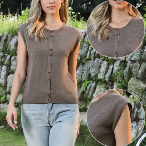 Crew Neck Cap Sleeve Lightweight Casual Pullover Knitted Tops Coffee/S - Allegra K catalog