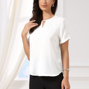 Solid Color Short Sleeve Business Casual Blouse White/M - Allegra K catalog