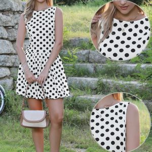 Polka Dot Sleeveless Crew Neck Mini Puff Dress White/XS - Allegra K catalog