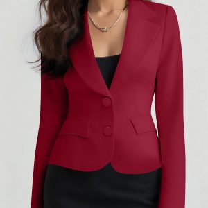 Slim Fit Blazer with Notched Lapel - Tailored Long Sleeve Workwear Jacket Burgundy/S - Allegra K catalog