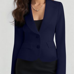 Slim Fit Blazer with Notched Lapel - Tailored Long Sleeve Workwear Jacket Navy/L - Allegra K catalog