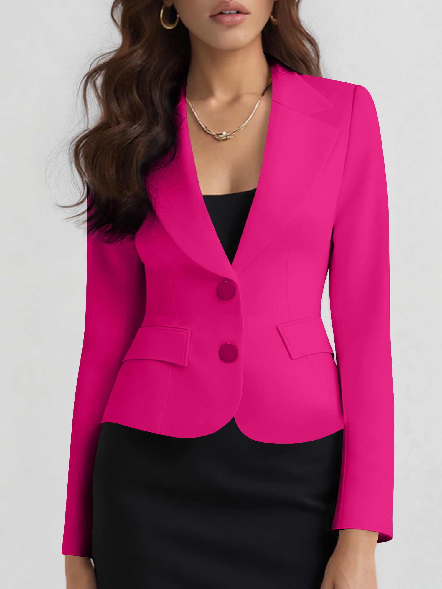 Slim Fit Blazer with Notched Lapel - Tailored Long Sleeve Workwear Jacket Hot Pink/XS - Allegra K catalog