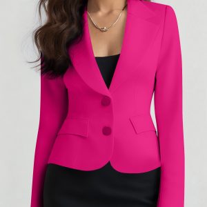 Slim Fit Blazer with Notched Lapel - Tailored Long Sleeve Workwear Jacket Hot Pink/S - Allegra K catalog