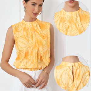 Sleeveless Floral Business Casual Work Blouse Top Yellow/XL - Allegra K catalog