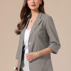 3/4 Sleeve Lightweight Cotton Linen Casual Blazer Grey/L - Allegra K catalog