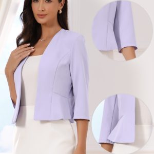 Open Front Collarless 3/4 Sleeve Peplum Cropped Jacket Light Purple/XL - Allegra K catalog