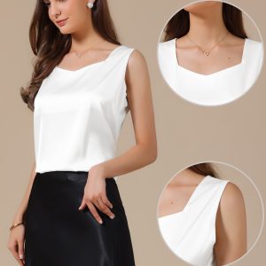 Satin V Neck Dressy Casual Sleeveless Silky Camisole Top White/M - Allegra K catalog