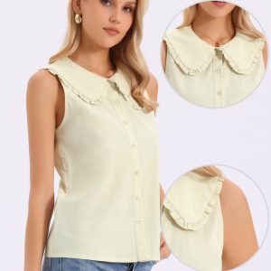 Ruffled Peter Pan Collar Sleeveless Button Down Blouse Apricot/XS - Allegra K catalog
