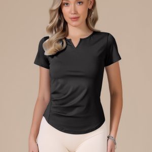 Stretchy Workout Short Sleeve Running Gym Athletic Quick Dry Tops Black/M - Allegra K catalog