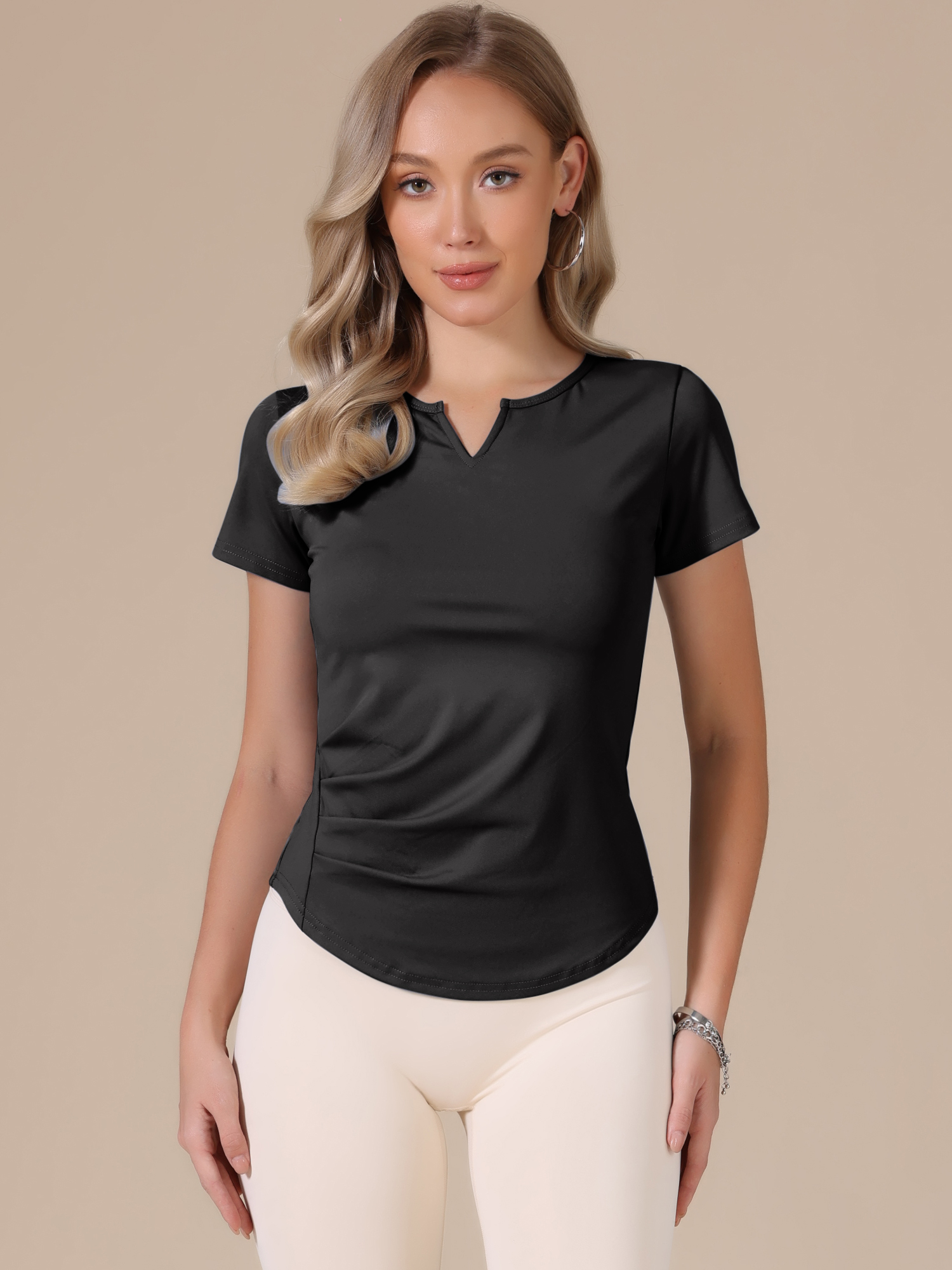 Stretchy Workout Short Sleeve Running Gym Athletic Quick Dry Tops Black/L - Allegra K catalog