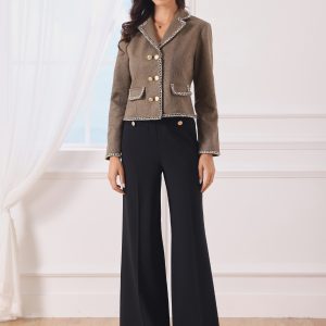 Notched Lapel Long Sleeve Dressy Casual Tweed Jacket Brown/S - Allegra K catalog
