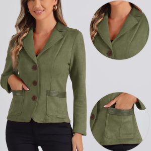 Faux Suede Lapel Collar Cowgirl 2 Button Blazer Jacket Army Green/L - Allegra K catalog