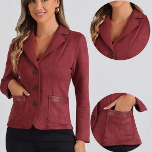 Faux Suede Lapel Collar Cowgirl 2 Button Blazer Jacket Reddish Brown/XS - Allegra K catalog