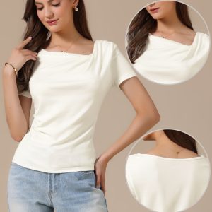 Short Sleeves Ruched Going Out Cropped Blouse White/S - Allegra K catalog