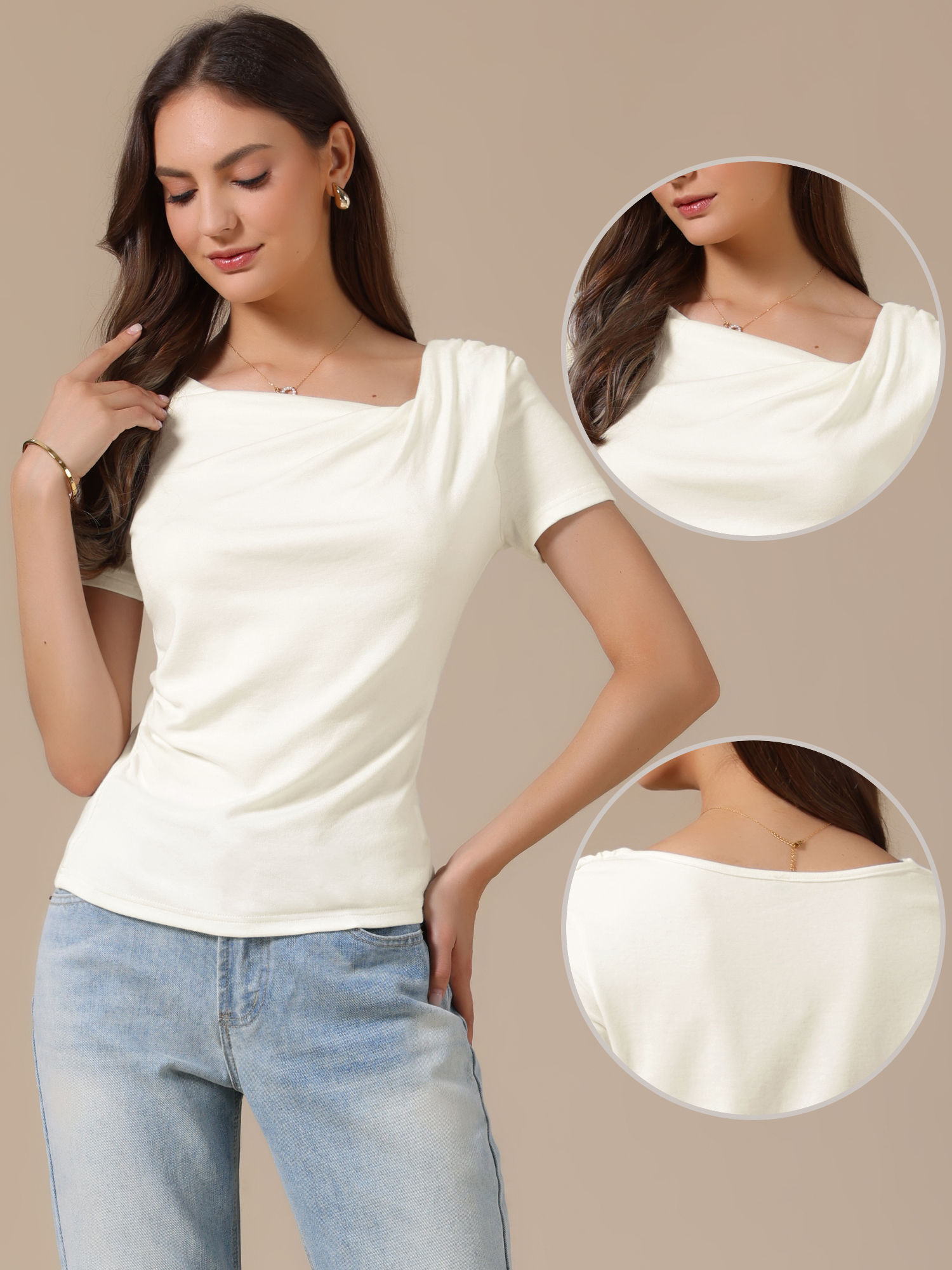 Short Sleeves Ruched Going Out Cropped Blouse White/L - Allegra K catalog
