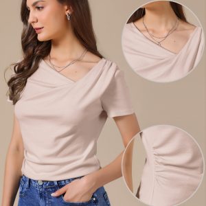 Short Sleeves Ruched Going Out Cropped Blouse Pink/L - Allegra K catalog