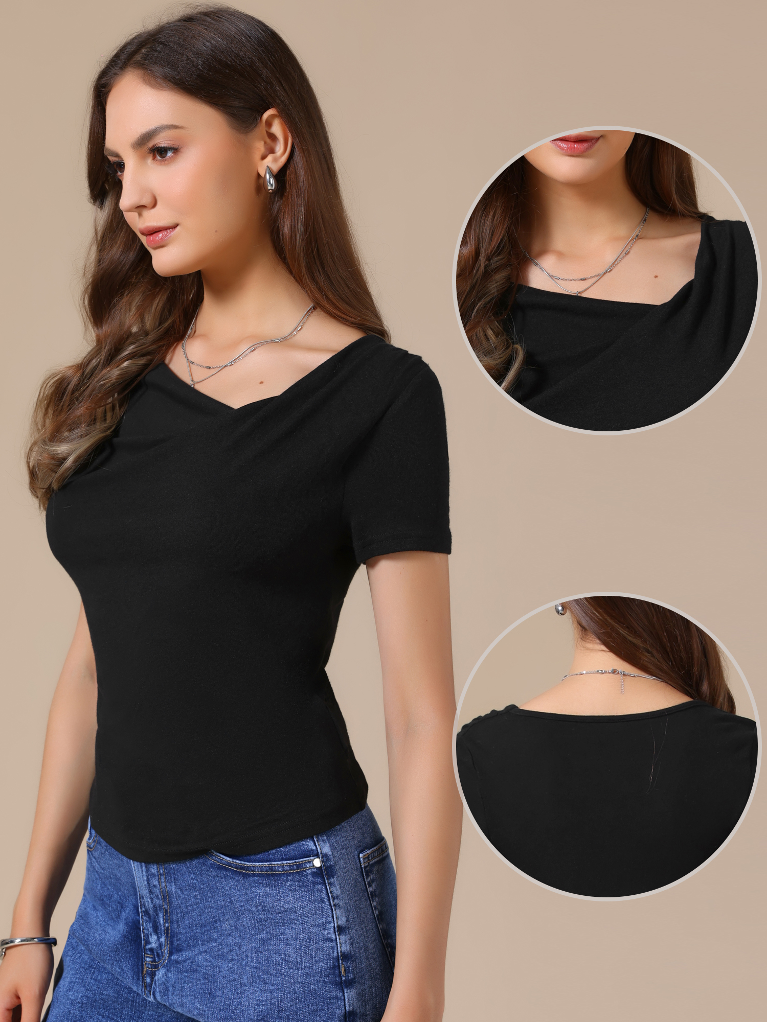 Short Sleeves Ruched Going Out Cropped Blouse Black/XS - Allegra K catalog