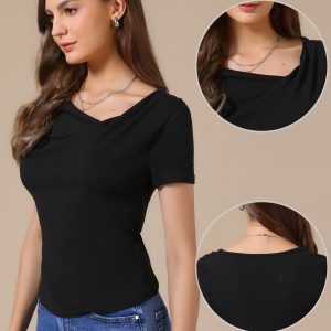 Short Sleeves Ruched Going Out Cropped Blouse Black/L - Allegra K catalog
