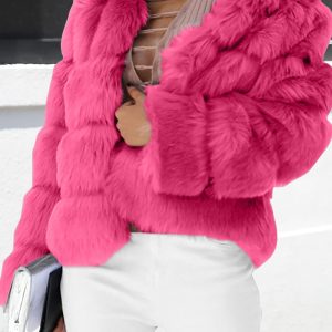 Casual Long Sleeves Solid Color Faux Fur Coat Rose Red/S - Allegra K catalog