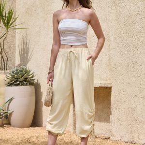 Casual Summer Drawstring Lantern Long Pants Apricot/S - Allegra K catalog