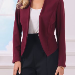 Collarless Solid Color Cropped Office Blazer Jacket Dark Red/M - Allegra K catalog