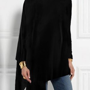 Turtleneck Velvet Long Sleeves Irregular Hem Blouse Black/M - Allegra K catalog