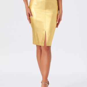 Party High Waist Shining Bodycon Pencil Metallic Midi Skirt Gold/L - Allegra K catalog