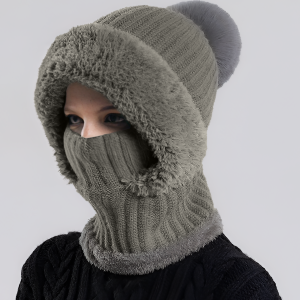 Windproof Fleece Lined Warm Beanie Hat Scarf All-in-one Grey/M - Allegra K catalog