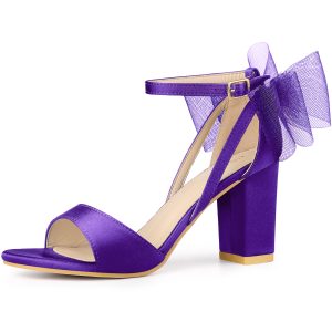 Women's Mesh Bow Ankle Strap Open Toe Chunky Heel Sandals Dark Purple/10 - Allegra K catalog