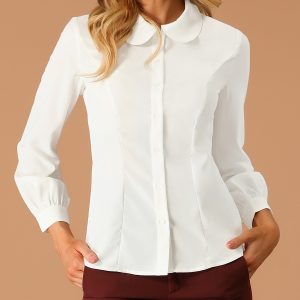 Peter Pan Collar Business Casual Work Shirts Cream White/2XL - Allegra K catalog